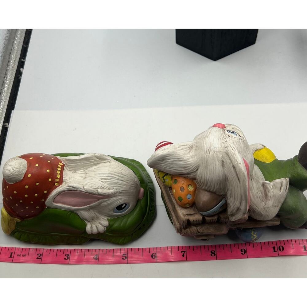 Vintage Handmade Ceramic Spring Easter Bunny Rabbit Figurine Set Letty Farr - Picture 4 of 12